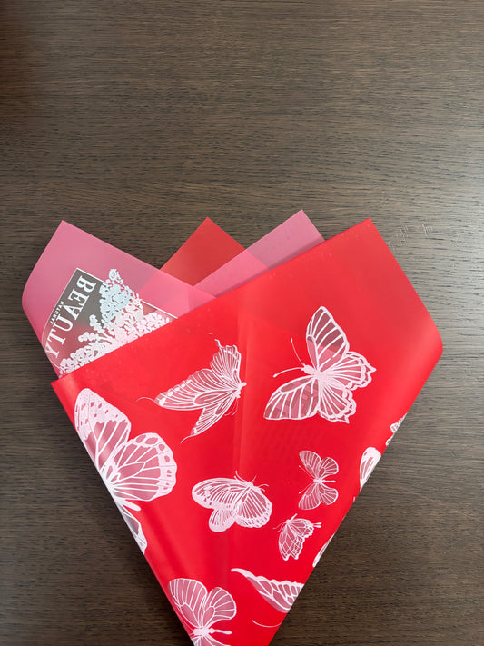 Sheer Red Butterfly Print