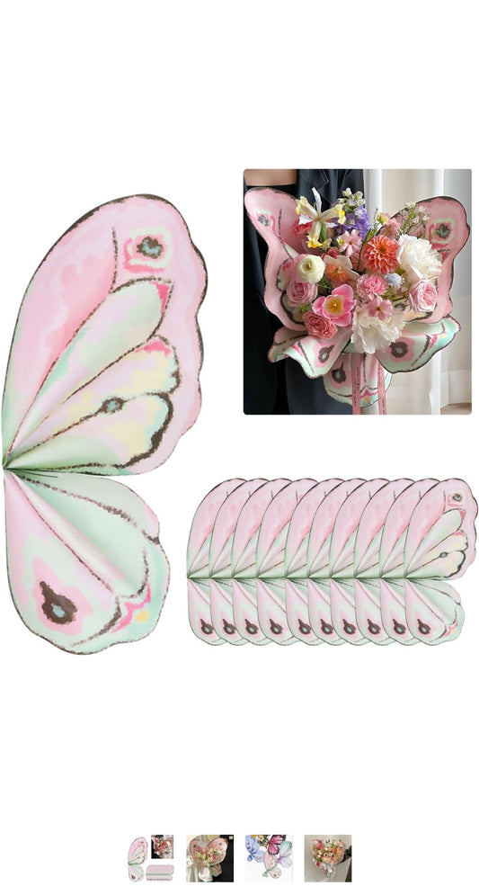 Pink/Green Paper Butterfly Wings Wrapping Paper