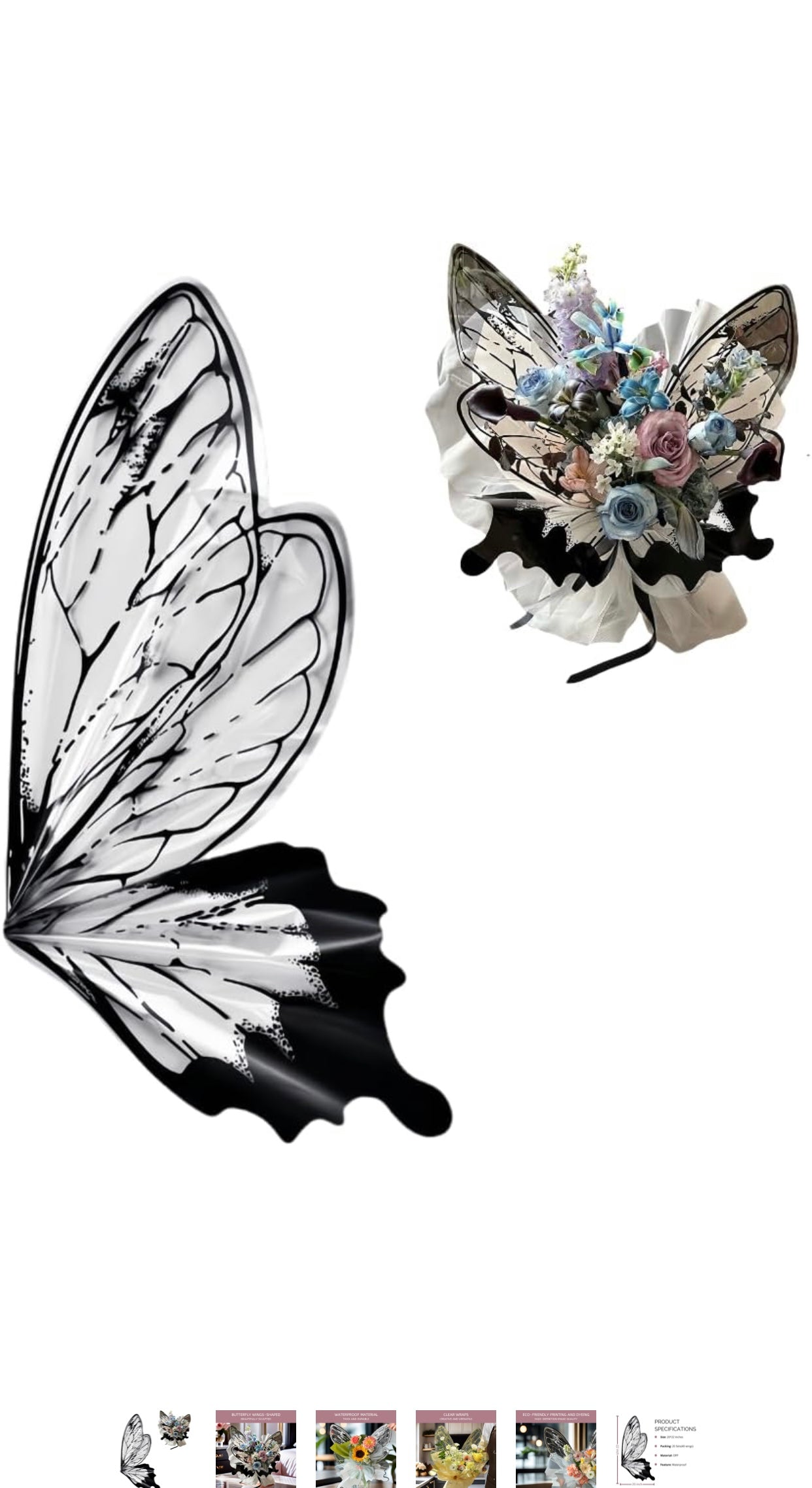 Black/Clear Plastic Butterfly Wings Wrapping Paper