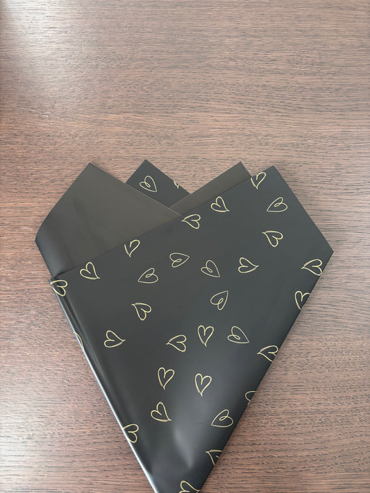 Solid Black/Gold Mini Heart Print
