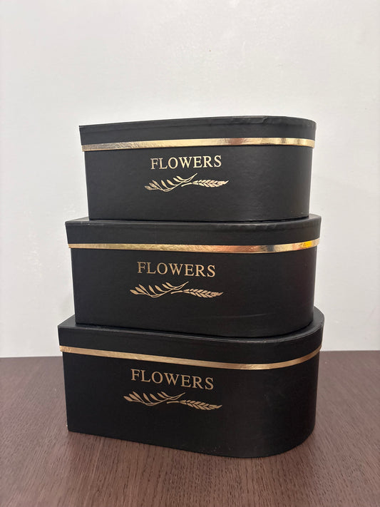 3 PC Set Black "Flowers" Heart Box