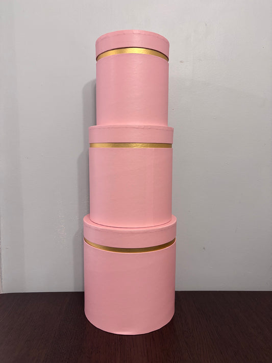3 PC Set Pink w/ Gold Stripe Round Box