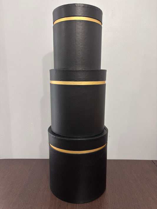 3 PC Set Black w/ Gold Stripe Round Box