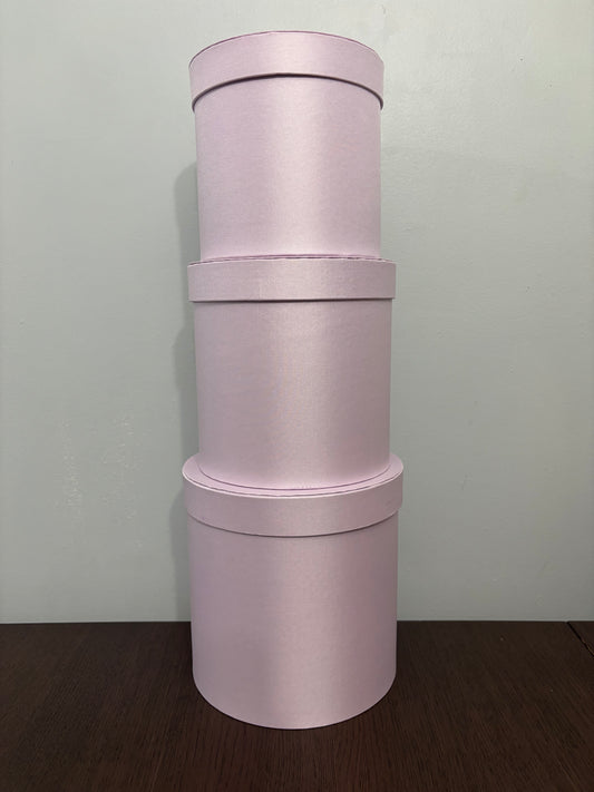 3 PC Set Light Pink Satin Round Box