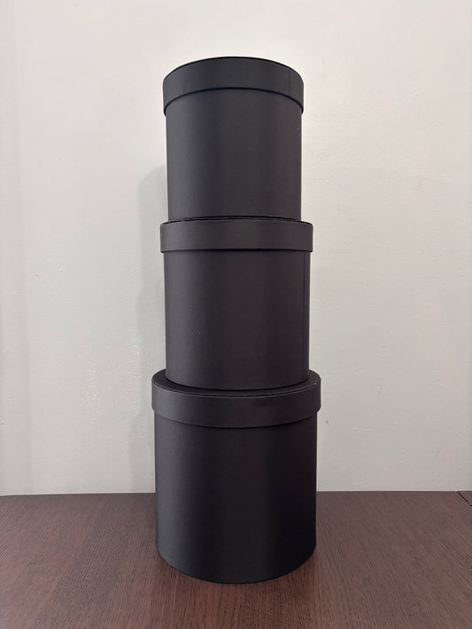 3 PC Set Black Satin Round Box
