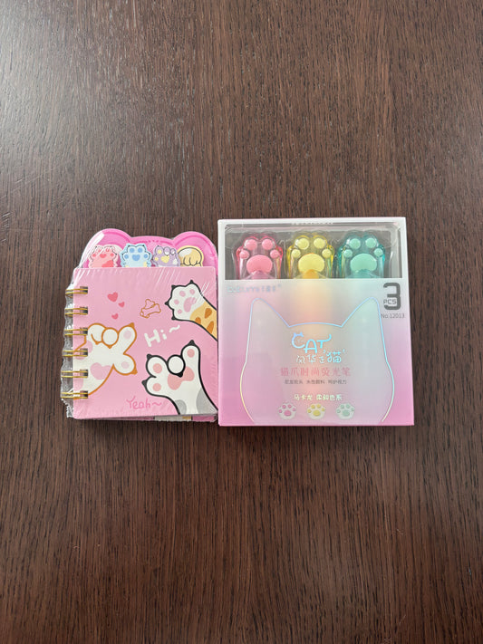Pink MIni Notębook & Highlighter Set