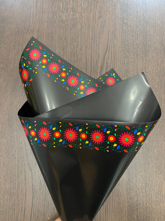Black Embroidery Flower Wrapping Paper