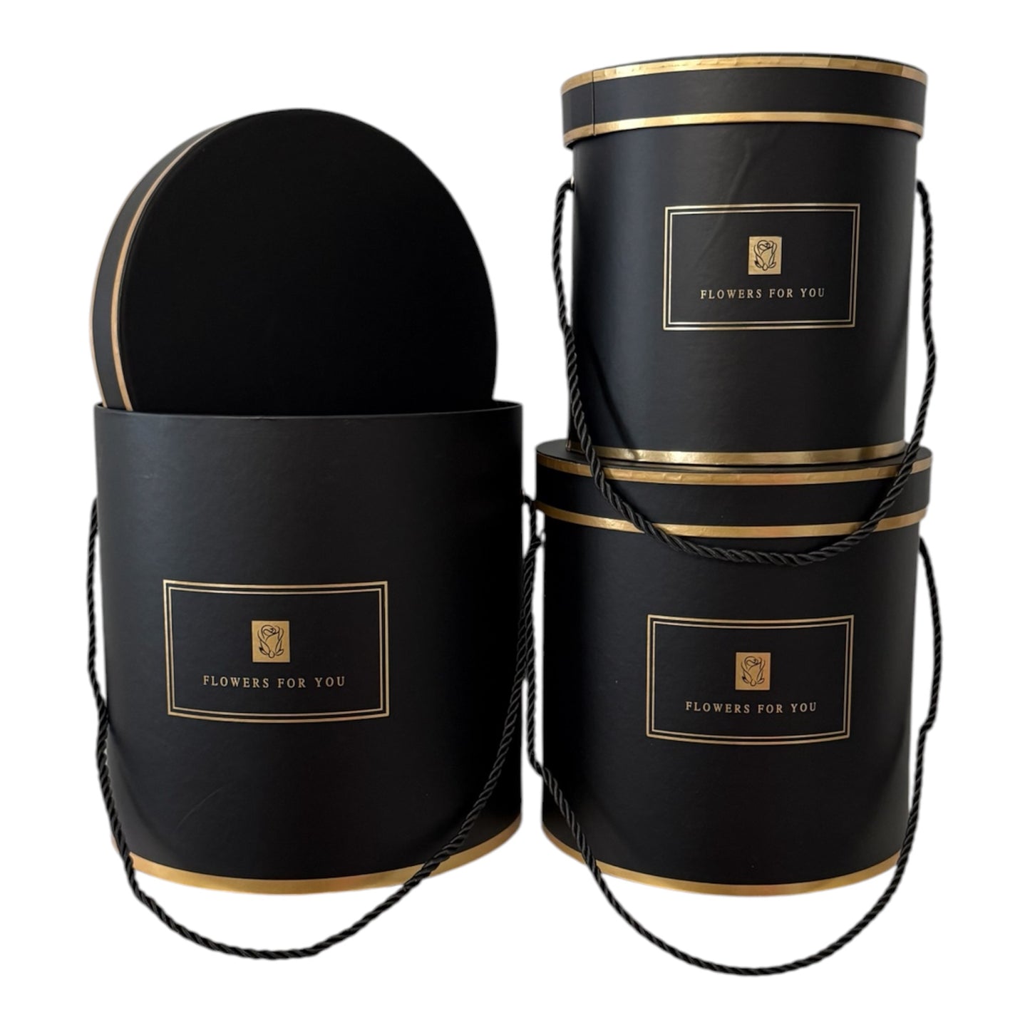 3pc Set  Black Cylinder Flower Box -Flowers For You-