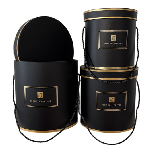 3pc Set  Black Cylinder Flower Box -Flowers For You-