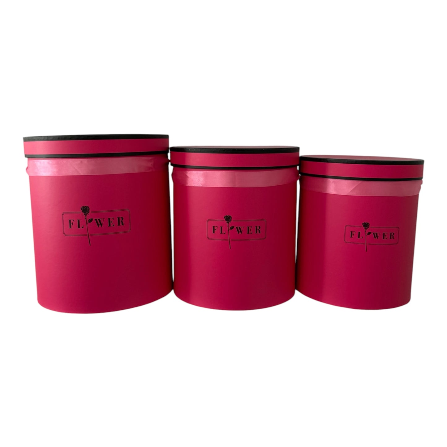 3pc Set Hot Pink Cylinder Flower Box -FLOWER- (Big Boxes)
