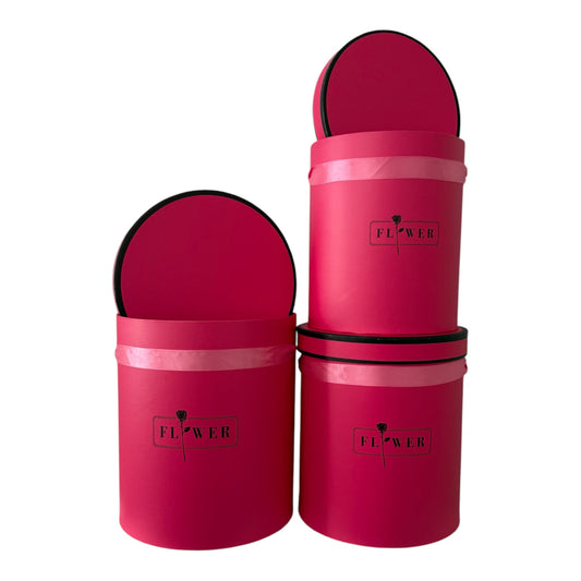 3pc Set Hot Pink Cylinder Flower Box -FLOWER- (Big Boxes)
