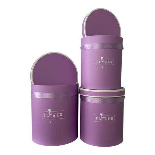 3pc Set Purple Cylinder Flower Box -FLOWER- (Big Boxes)