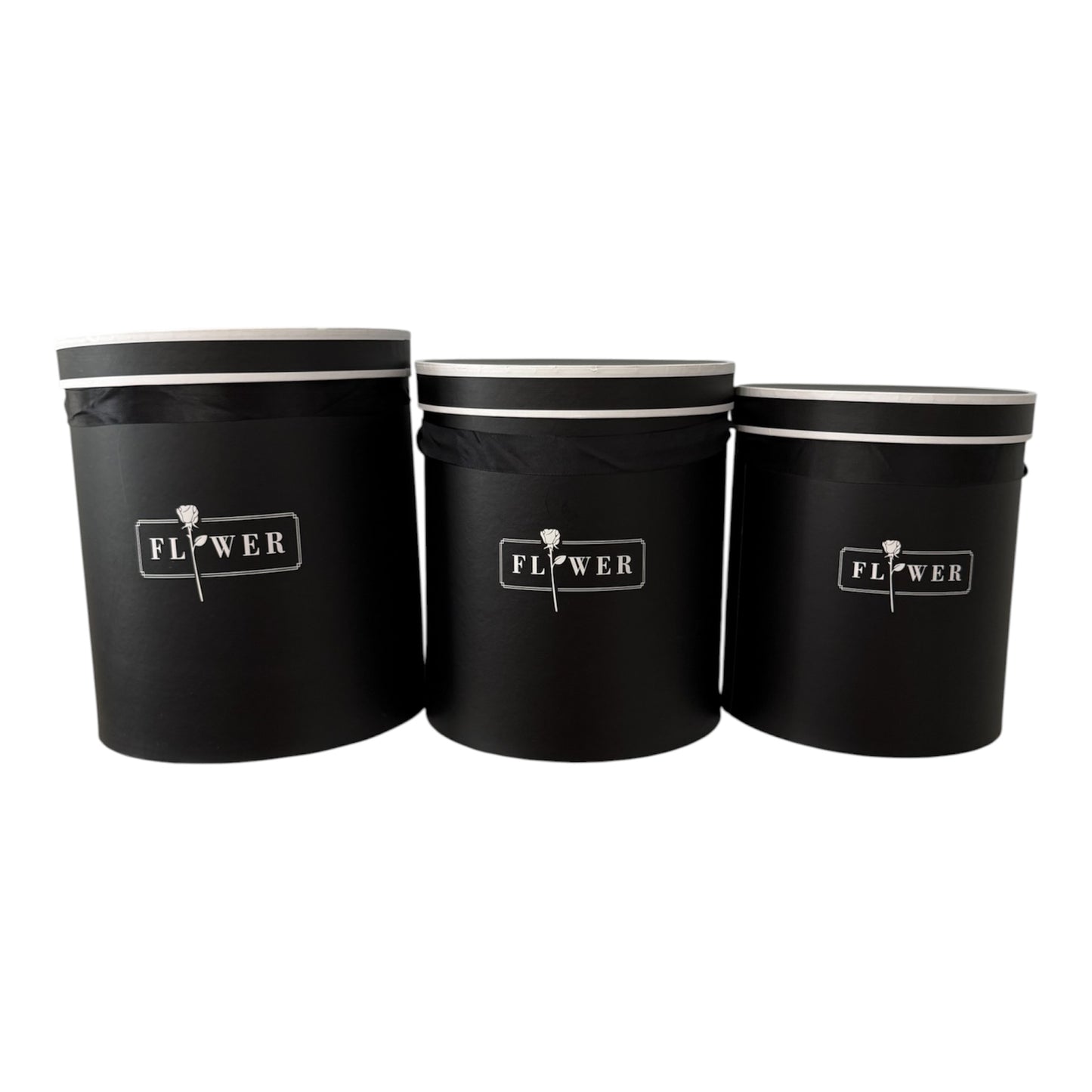 3pc Set Black Cylinder Flower Box -FLOWER- (Big Boxes)