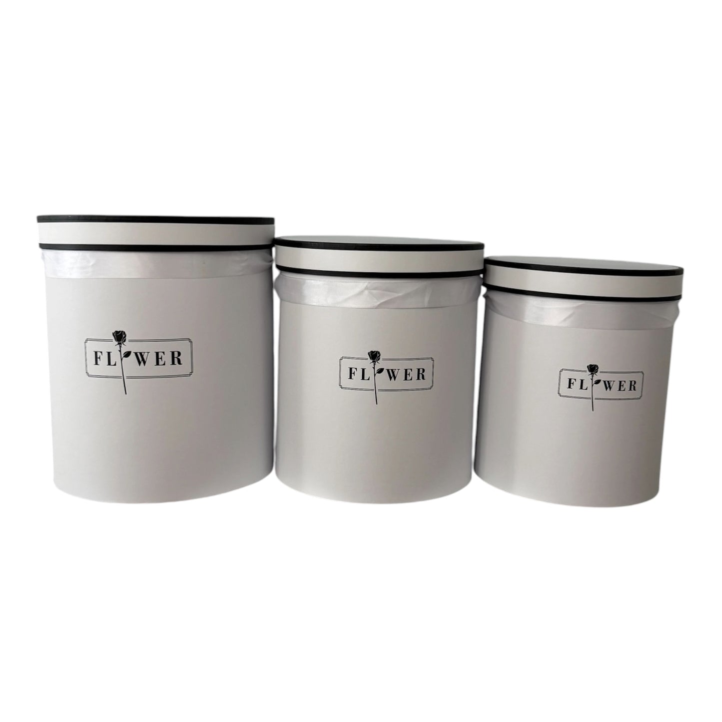 3pc Set White Cylinder Flower Box -FLOWER- (Big Boxes)