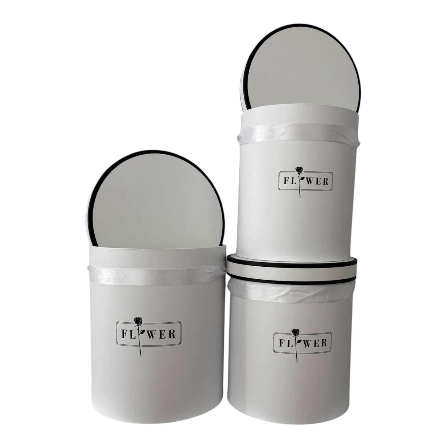 3pc Set White Cylinder Flower Box -FLOWER- (Big Boxes)