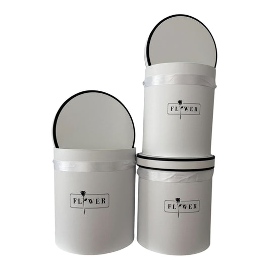 3pc Set White Cylinder Flower Box -FLOWER- (Big Boxes)