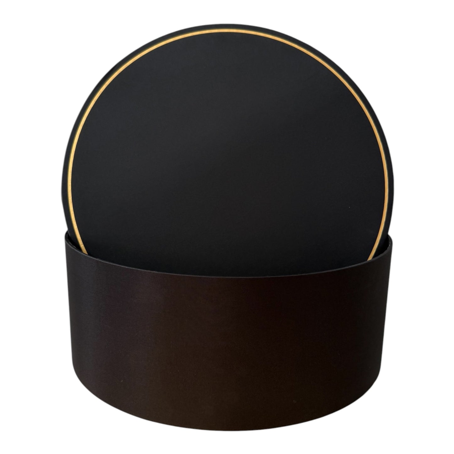 Large Round Black Satin Finish w Gold Rim Flower Box