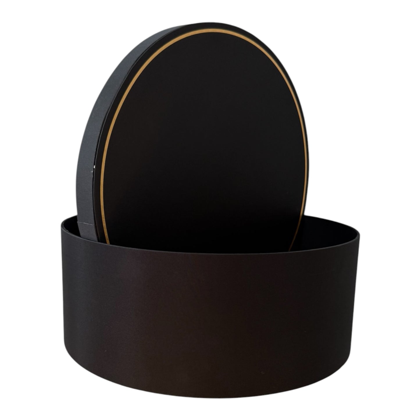 Large Round Black Satin Finish w Gold Rim Flower Box