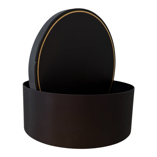 Large Round Black Satin Finish w Gold Rim Flower Box