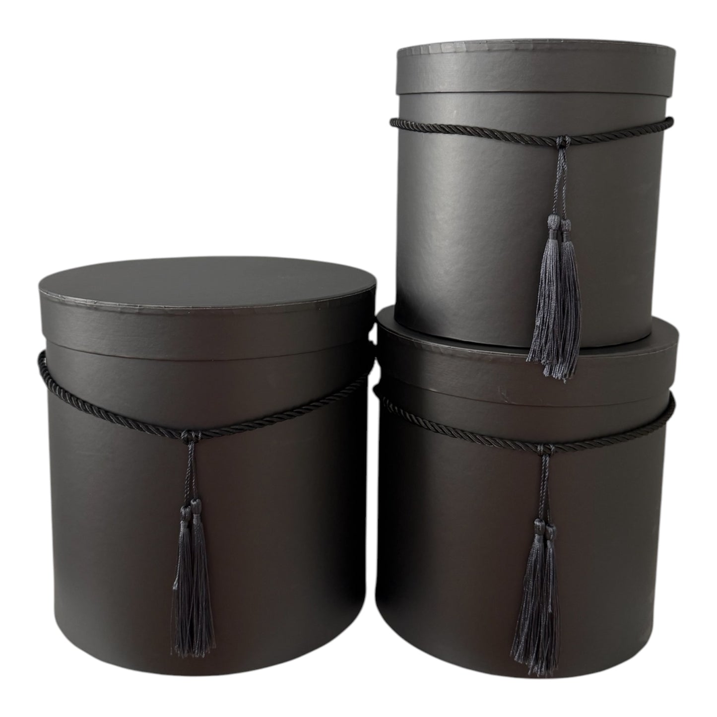 3pc Black Cylinder Tassel Flower Box