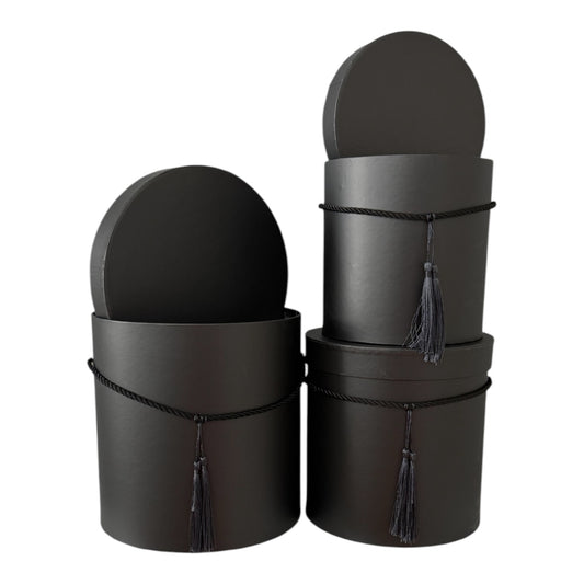 3pc Black Cylinder Tassel Flower Box